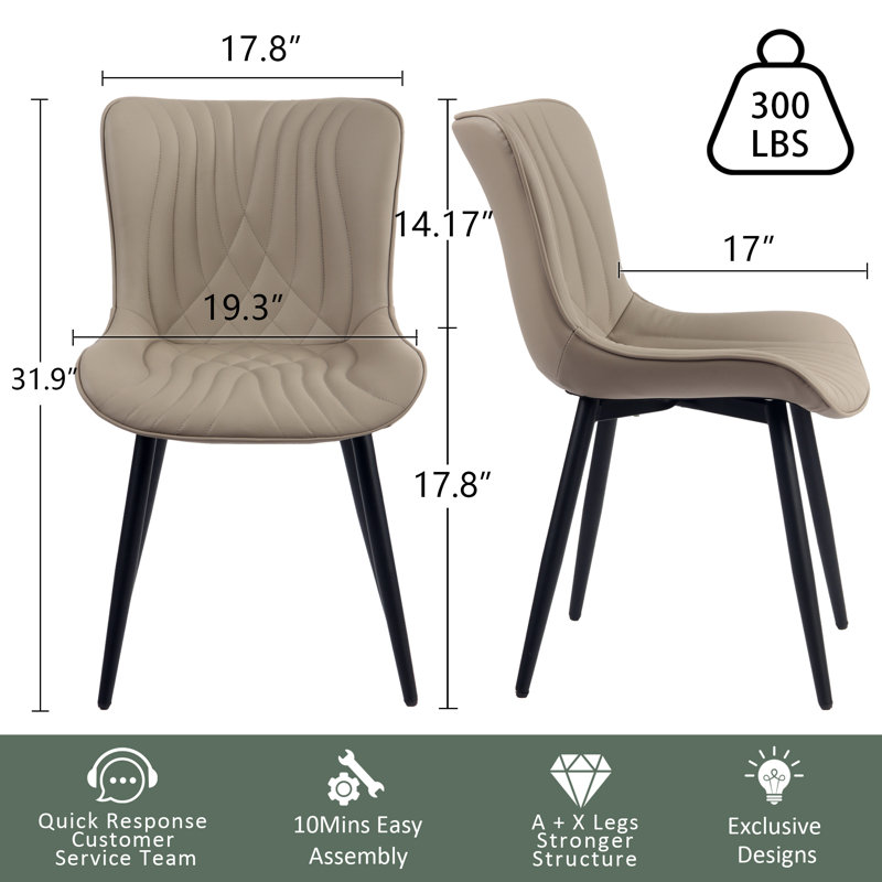 Lynnsey Tufted Leather Upholstered Dining Modern Wingback Side Chairs with Metal Legs, Khaki