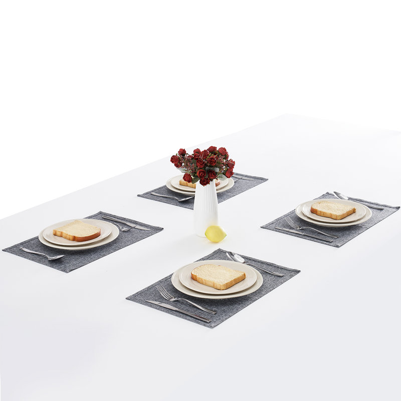 4-Pack Solid Linen Rectangular Placemats, Gray