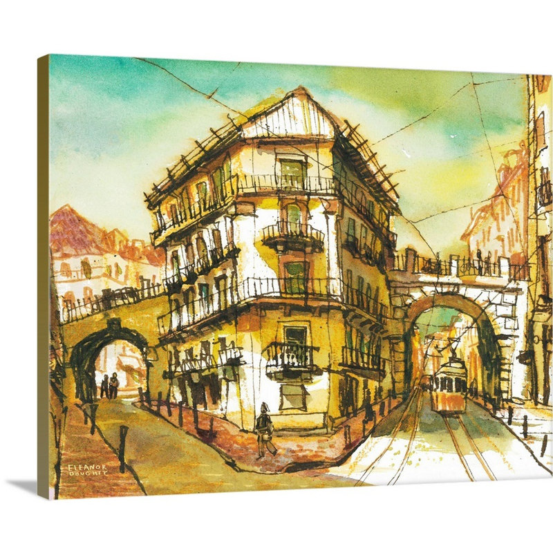 Reproduction d’art sur toile, "cais do sodre-Lisbon, Portugal" par Eleanor Doughty-reproduction d’art sur toile, Toile tendue
