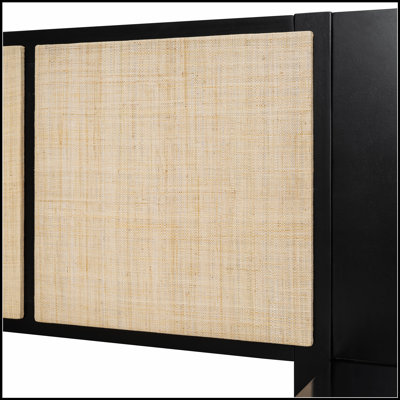 Rattan and Wood Combination Bed Frame with Built-in Lamps for Elegant and Comfortable Sleeping