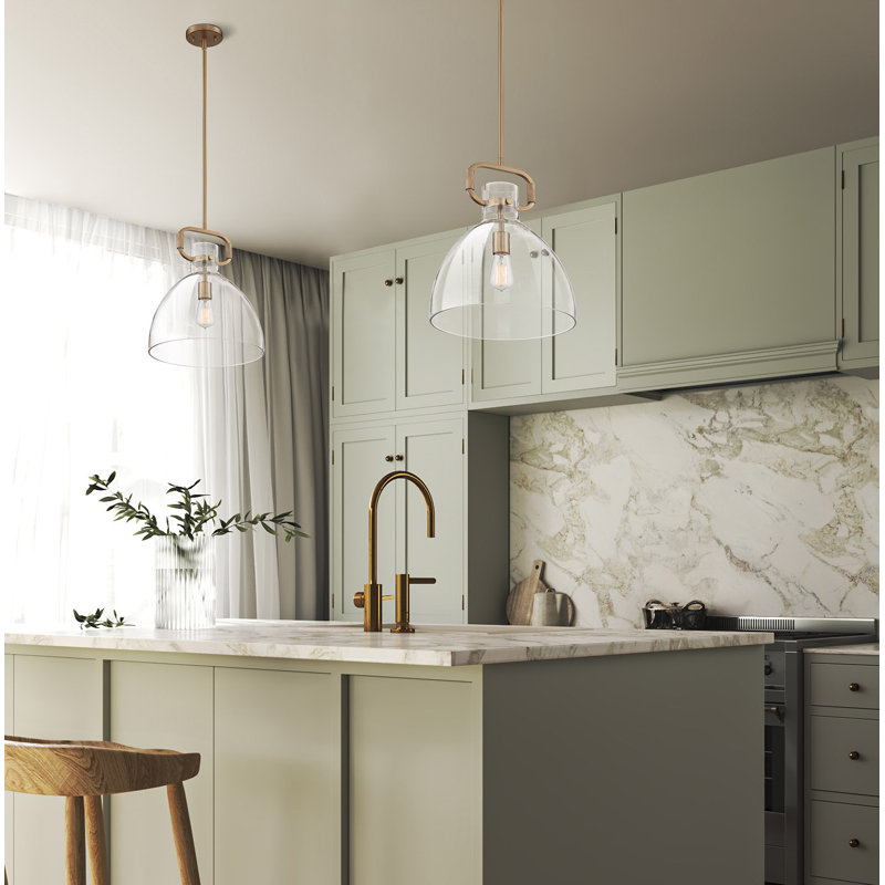 Shay 1-Light Dimmable Glass Dome Pendant , Brass