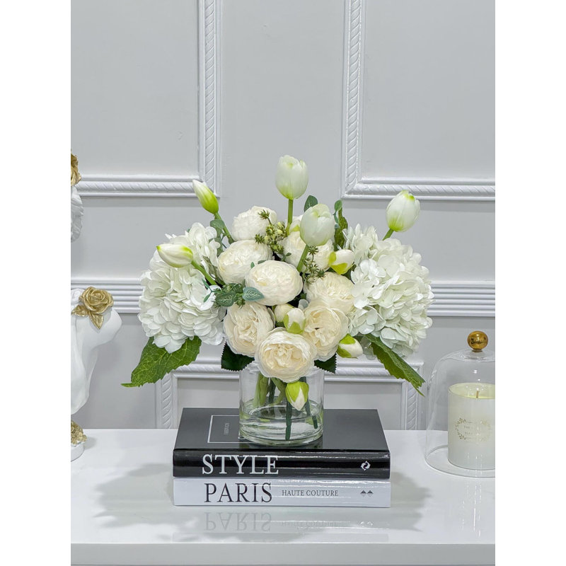 White French Country Peony Vase Centerpiece