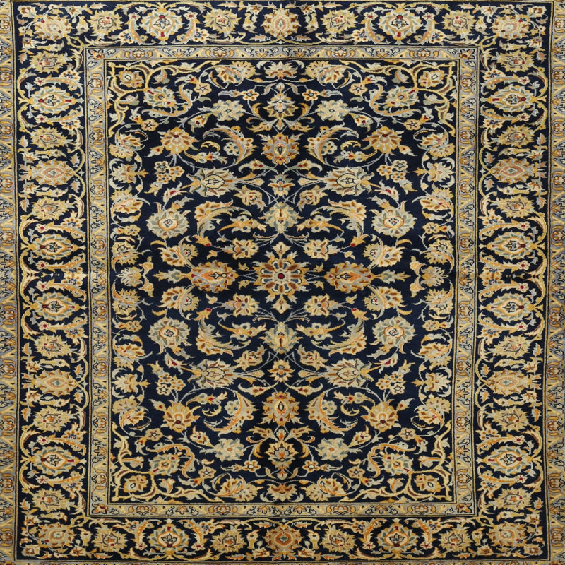 Tapis vert/bleu/beige traditionnel, Carré 5 pi