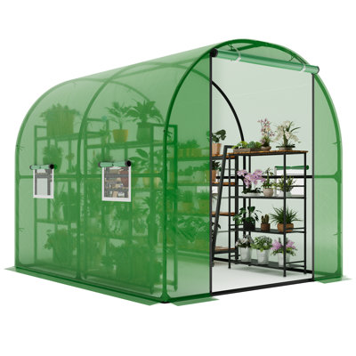 Walk-In Greenhouse with 4 Mesh Windows and Zippered Door, Heavy-Duty PE Cover Tunnel for Outdoor Garden Plants