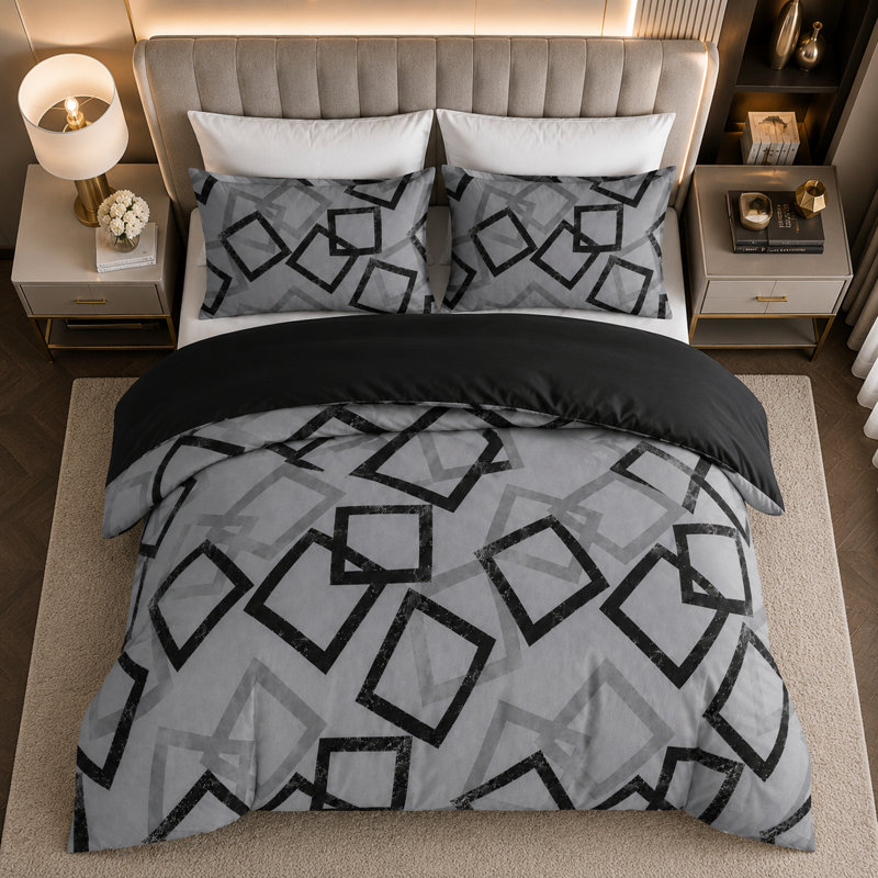 Bedding, Single Bed (135 x 200 cm), Grey & Black