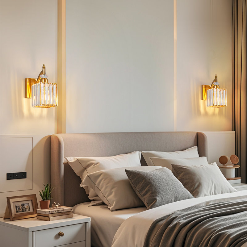 Luminaires de salle de bain en cristal - Luminaires de salle de bain modernes sur miroir, Doré, Une lumière, 2 Packs