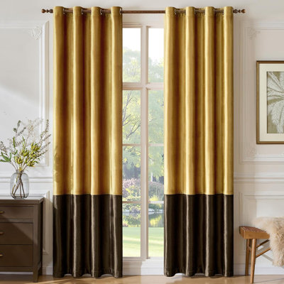 Rideaux occultants isolants en velours. Pièce obscurcissant 75% -95% Patchwork de blocs de couleur pour fenêtre de salon de chambre à coucher (ensemble de 2)