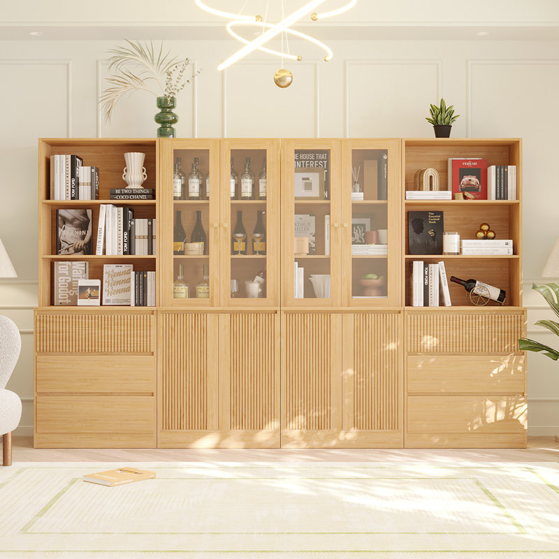 71" H X 94.5" W Bookcase Cabinet With Glass Doors & Drawers (2A+2B)