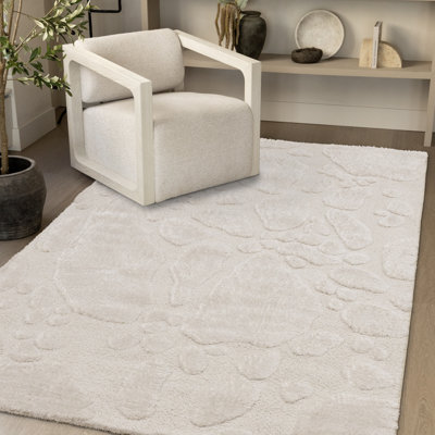 Gorecke Lush Textured Cream Stones Polyester Area Rug