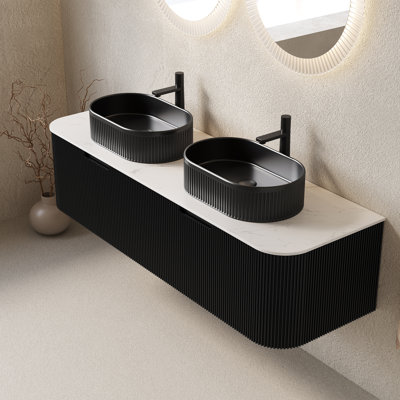Meuble-lavabo de salle de bain mural 60 po avec éviers Dina