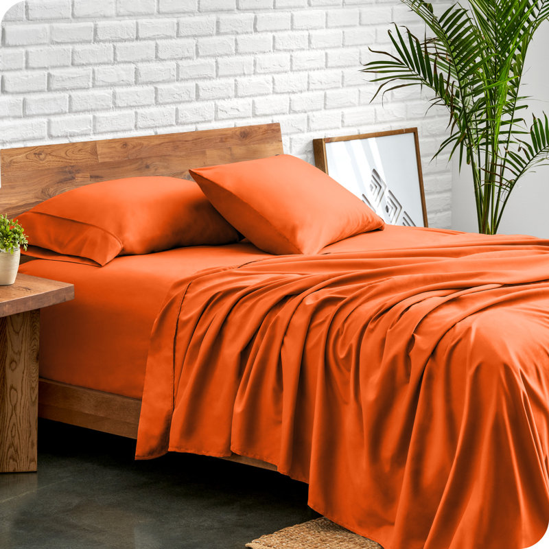 Ensemble de draps en microfibre Bare Home, Ensemble de draps pour lit simple TG + 1 drap-hous, Orange