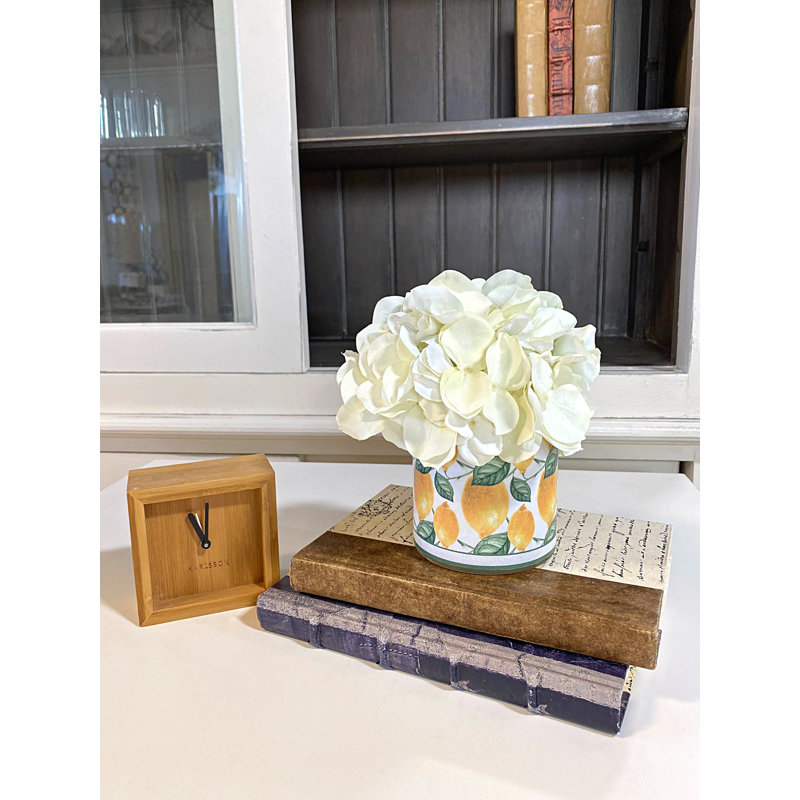 Hydrangea In A Ceramic Label Pot, White/Yellow
