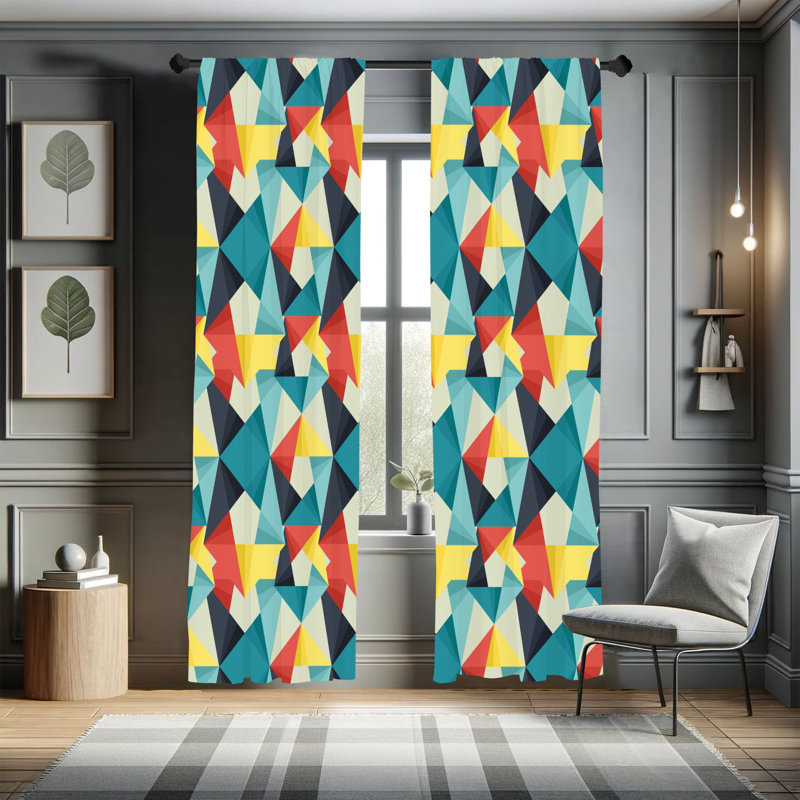 George Oliver Abstract Curtains, Pattern Colorful Geometric, Multicolor, 28" W x 95" L