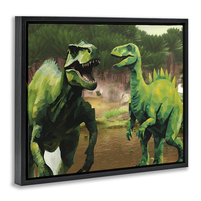 Cadre flottant Green Jungle Dinosaurs, design par Jesse Keith, H 25 po x l 31 po, Cadre flottant noir de jais