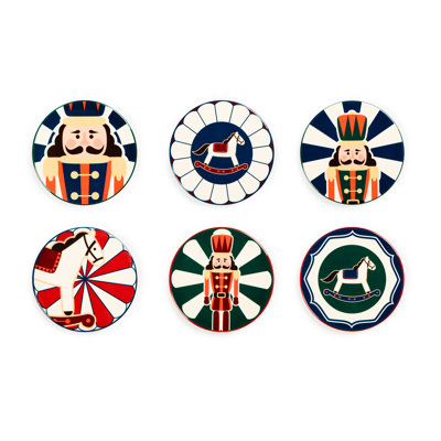 Vintage Christmas Ceramic Round 6 Piece Coaster Set