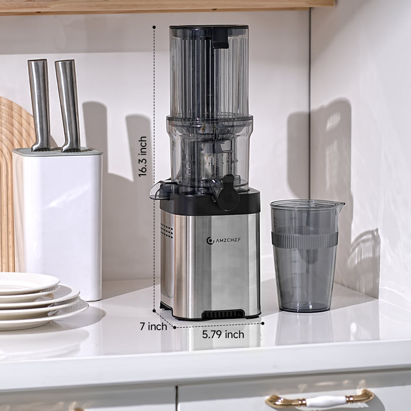 AMZCHEF Cold Press Juicer with 5.2" Wide Feed Chute, Slow Masticating Juice Extractor for Whole Fruits & Vegetables, Stainless Steel Design, Easy-Clean, High Juice Yield
