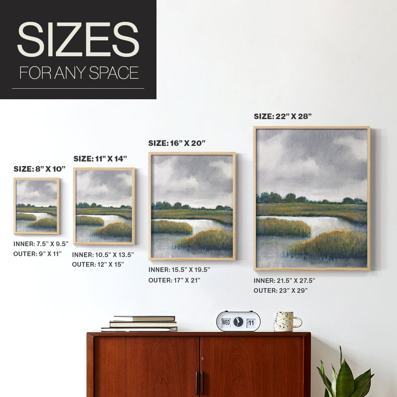 Salt Marshes I, reproduction encadrée - bois massif, H 15 po x l 12 po
