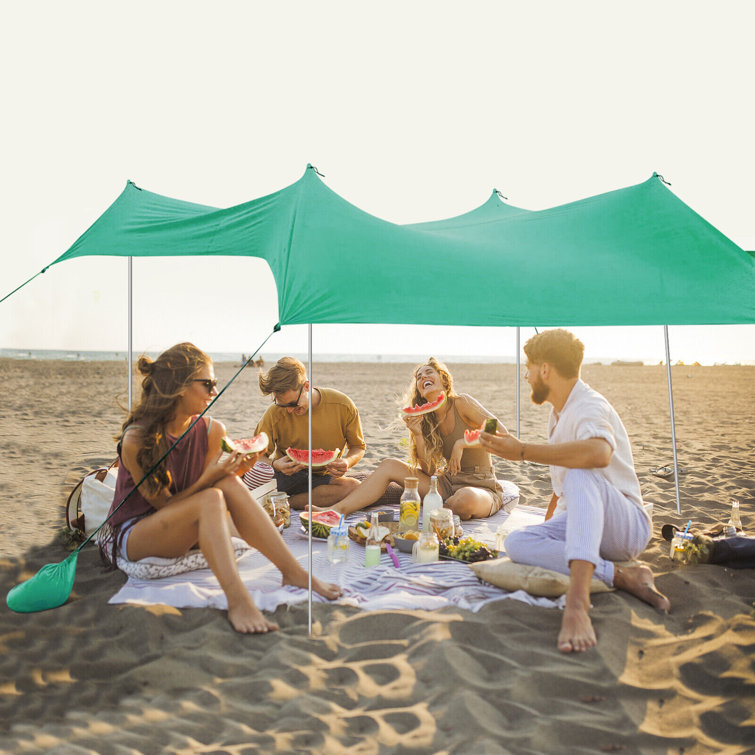 7' x 7' Family Beach Tent Canopy Sunshade w/ 4 Poles-Green
