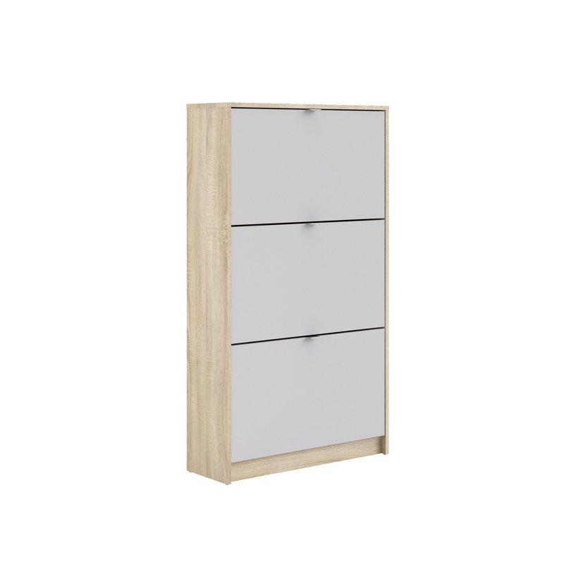 Shoes 9 Pair Shoe Storage Cabinet, Oak/White