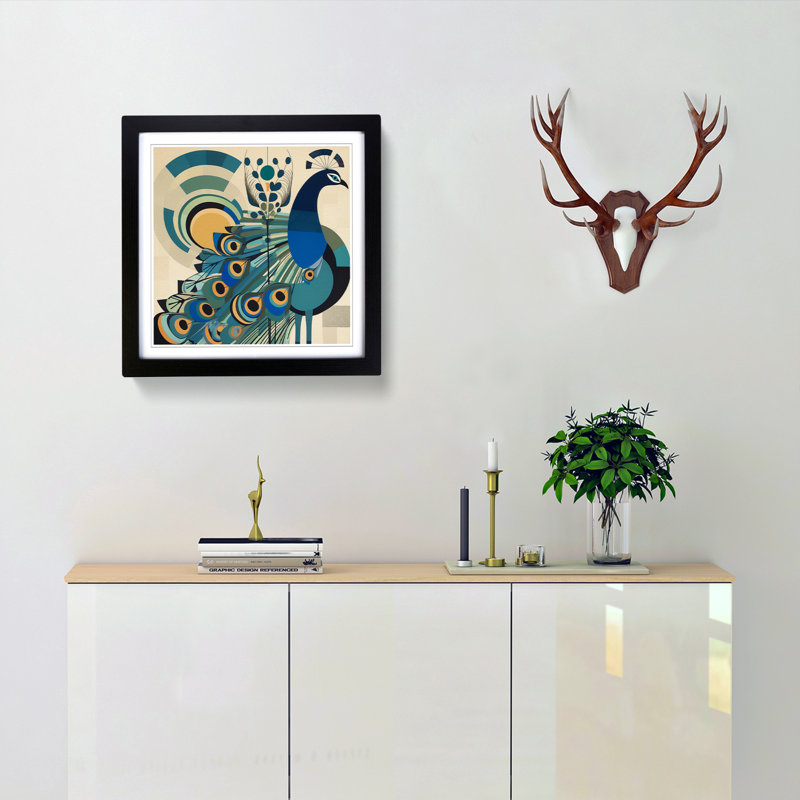 Peacock Bauhaus No.3 - Framed Print, Black