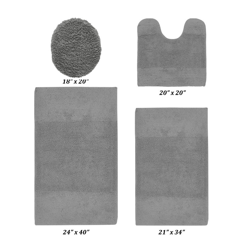 Granada Premium 100% Cotton 2155 GSM 4-Piece Bath Rug Set, OEKO-TEX® Certified, Non-Slip Spray Latex Backing, Plush Tufted, Super Absorbent, Machine Washable Bathroom Rugs for Bathroom, Shower, Tub & Vanity, Gray