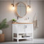 Meuble-lavabo 32 po avec lavabo, meuble-lavabo simple avec portes et tablette ouverte, petit meuble-lavabo en bois massif avec lavabo, blanc + naturel