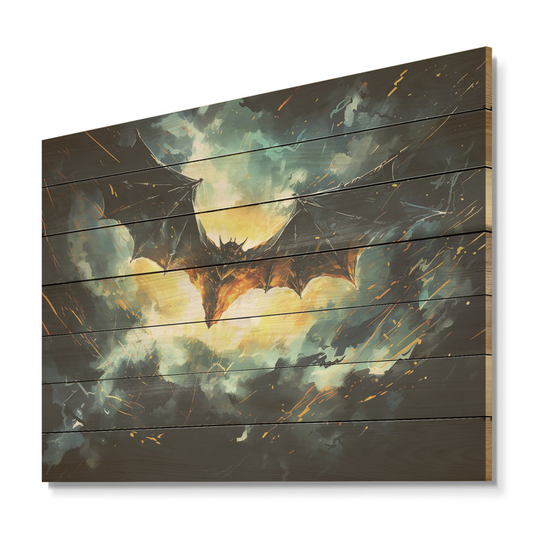 «Blue Watercolor Night Bat Charm I», reproduction sur bois, H 10 po x l 20 po x P 0,78 po