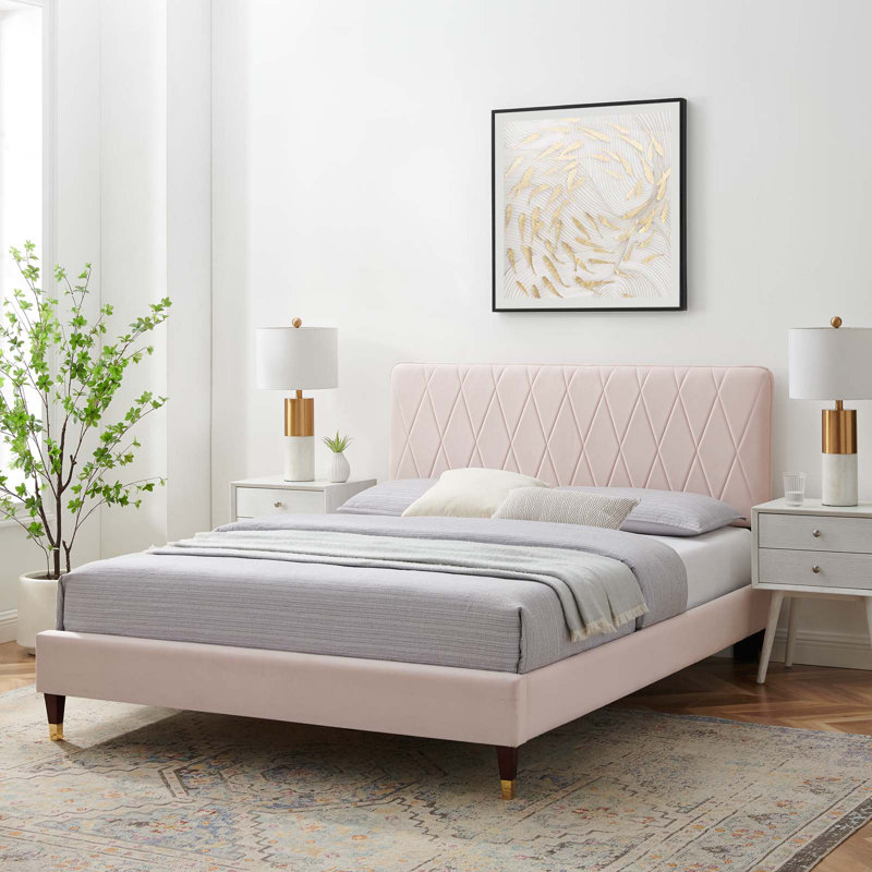Modway Phillipa Performance Velvet Platform Bed, Pink, King