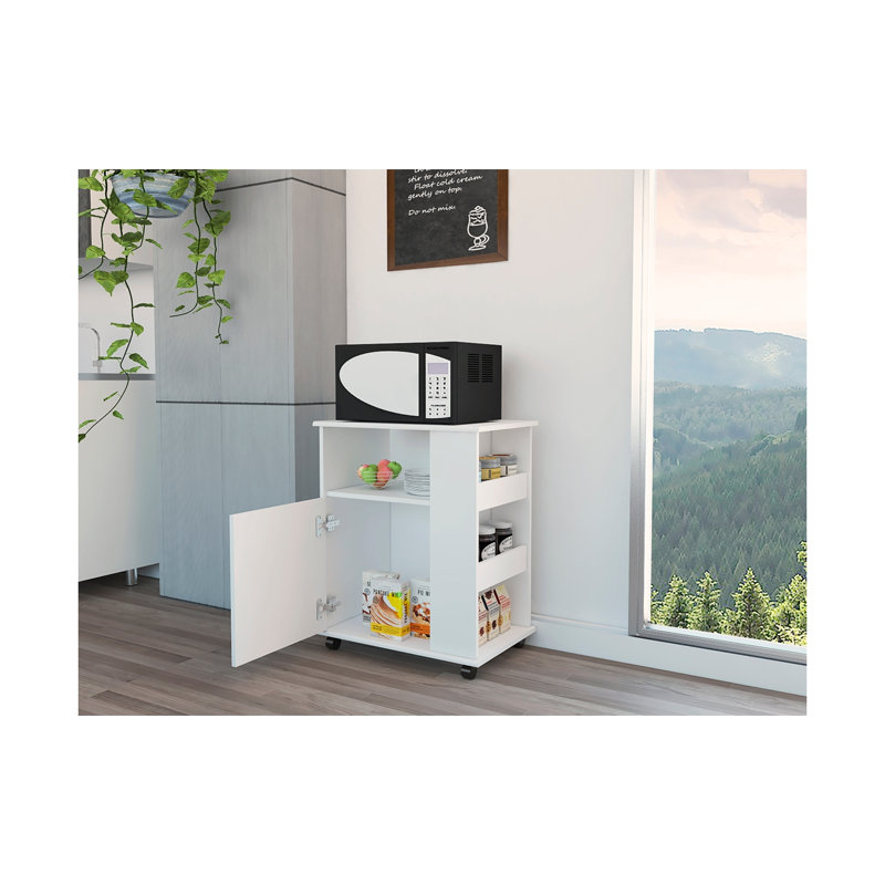 Chariot à micro-ondes avec tablettes latérales, Blanc