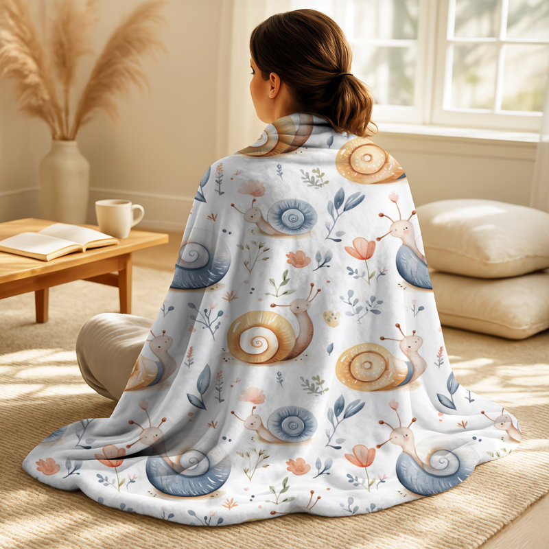Jeté en molleton Snail Soft II, Blue/Yellow Animals 2