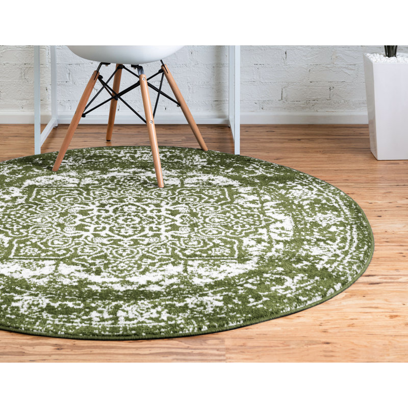 Giverny Green/White Rug, Round 99cm