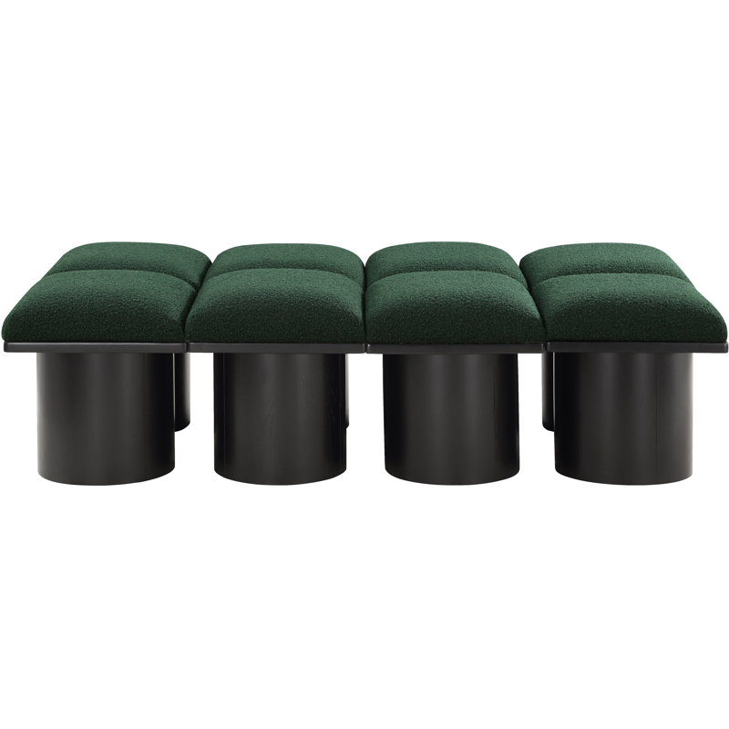 Banc rembourré Horatia, Tissu bouclé vert, H 17,5 po x l 62 po x P 36 po, Noir, noir, noir, noir