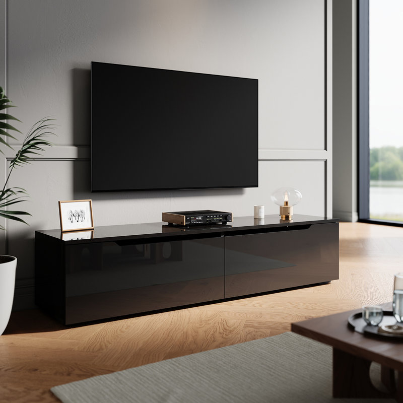 Floating TV Cabinet with RGB LED Light, Wall Mounted TV Stand, Soft Close Flip Doors Cable Hole, 30cm H x 140cm W x 35cm D