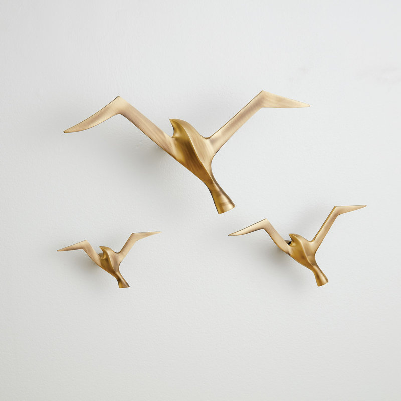 3 Piece Flock Wall Décor Set, Antique Brass