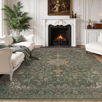 Floral Green Non-Slip Washable Area Rug