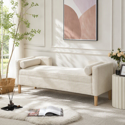 Upholstered Corduroy Flip-Top Storage Bench with Accent Window Footrest