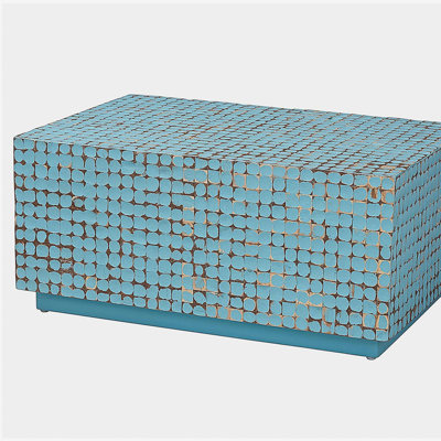 Bohemian Blue Coconut Shell and Acacia Wood Coffee Table