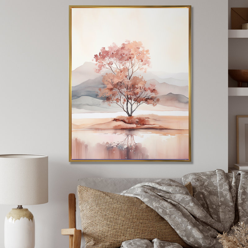 «Pink Nature Scenes», impression sur toile, Cadre flottant doré, H 32 po x l 16 po