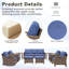 Canapé d'extérieur en osier de 73,6 po de largeur, canapé à assise profonde avec coussins pour la véranda, bleu