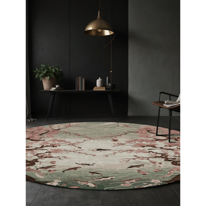 Machine Washable Gray Area Rug, Round 7'