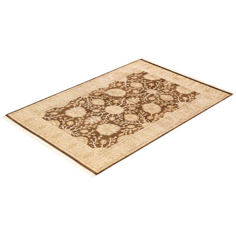 Handmade Yellow Wool Rectangular Area Rug 4'1" x 6'