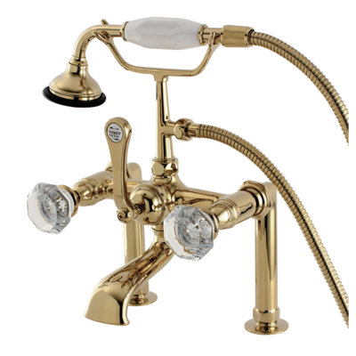 Kingston Brass Celebrity Three-Handle 2-Hole Deck Mount Clawfoot Tub Faucet with Hand Shower