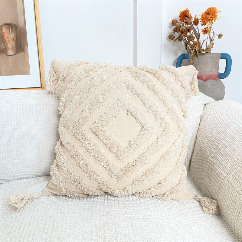 Boho Style Tassel Tufted Square Cushion Cover 45X45Cm
