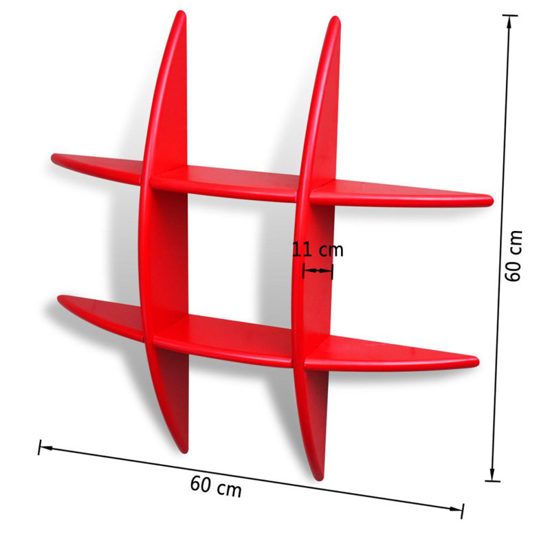 2 Piece Free Form Floating Shelf, Red