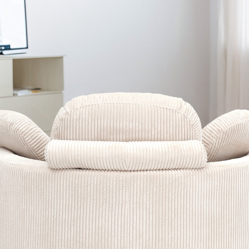 Chaise d'appoint ronde en velours côtelé avec appui-tête réglable, coussins décoratifs et repose-pieds - Canapé-lit convertible pour petits espaces
