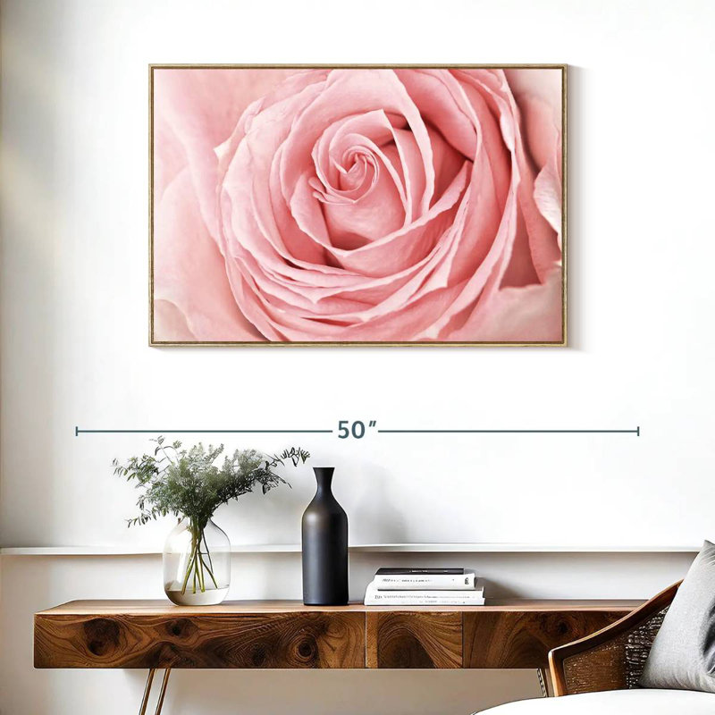 Rose rose fraîche, Cadre flottant en bois naturel, 31 po x 21 po