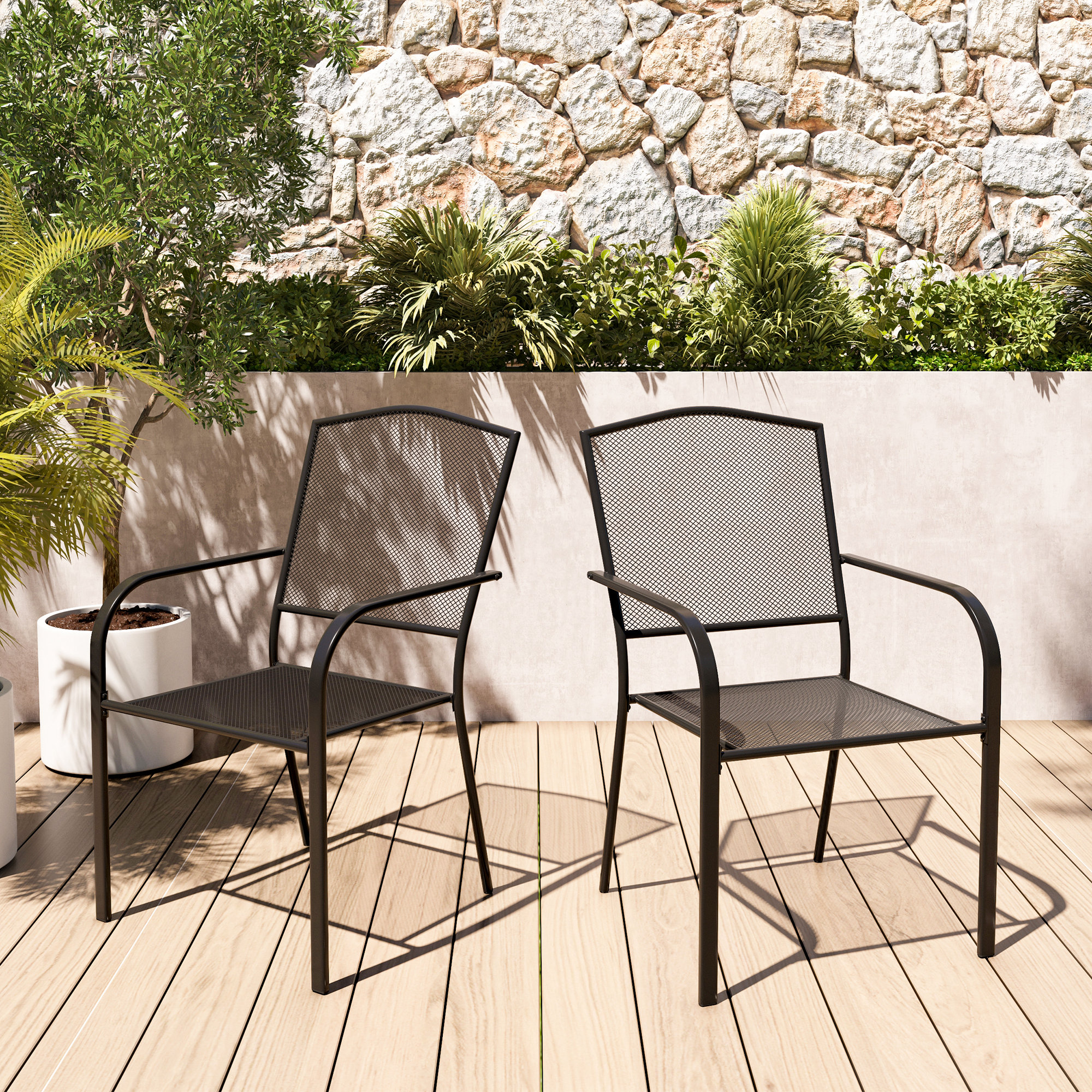 Ebern Designs Katonna Outdoor Dining Chair with Mesh Design Garden ...