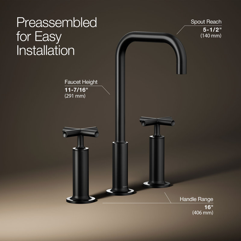Purist Widespread Bathroom Sink Faucet with High Cross Handles and High Gooseneck Spout, Matte Black