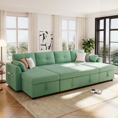 U-Shaped Sectional Sleeper Sofa With Storage And USB Ports For Modern Living Rooms, For Comfort And Functionality.