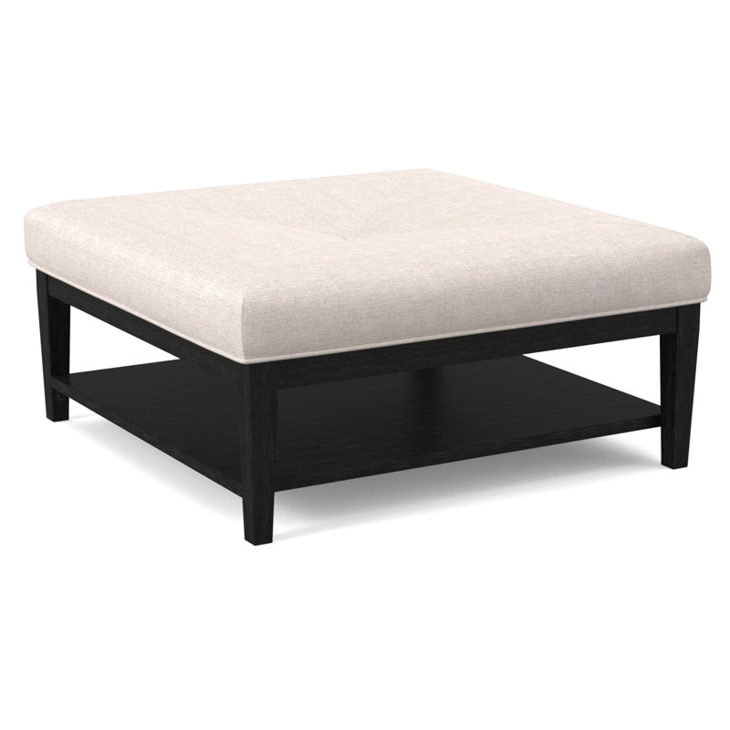 Hammond Square Ottoman, Light Blue and White Stripe; 0256-54, Antique Black Finish